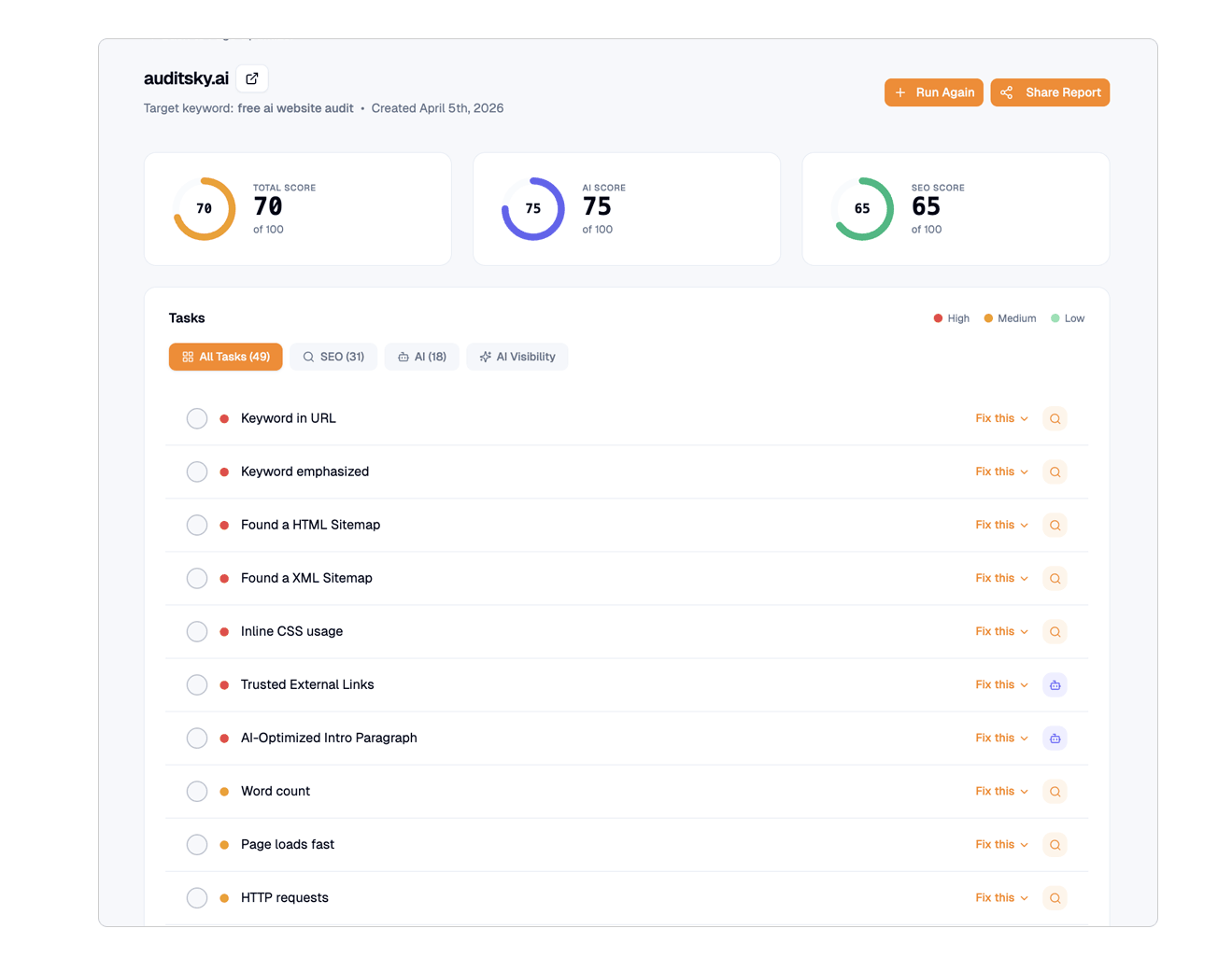 website audit report example